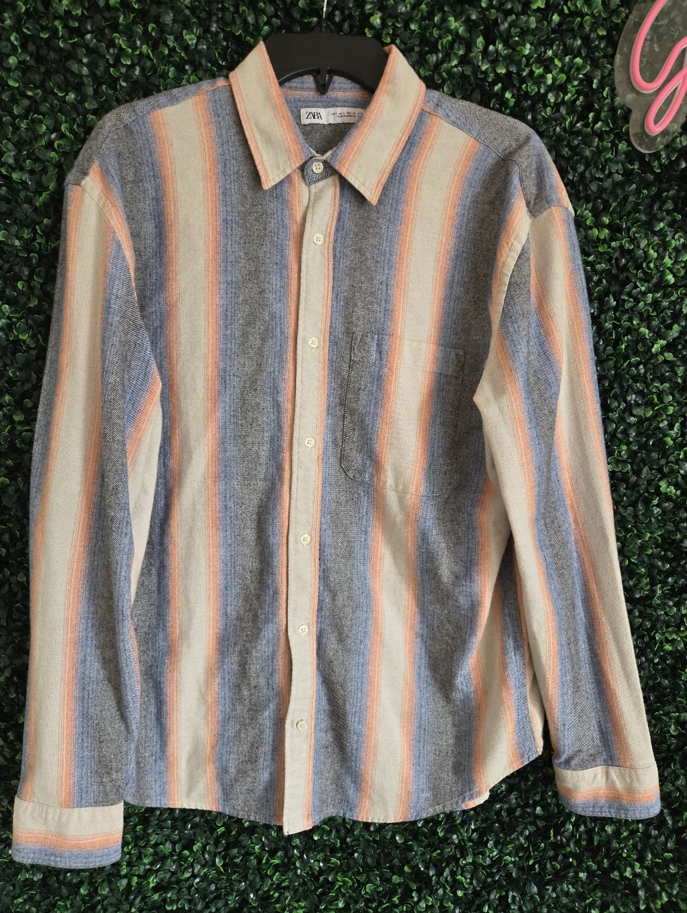 Zara Men’s Striped Button Up Shirt Multicolor Soft Medium